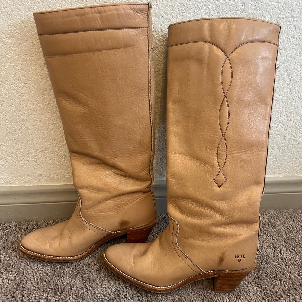 Frye Women's Tan Leather Boots Vintage - Picture 3 of 5